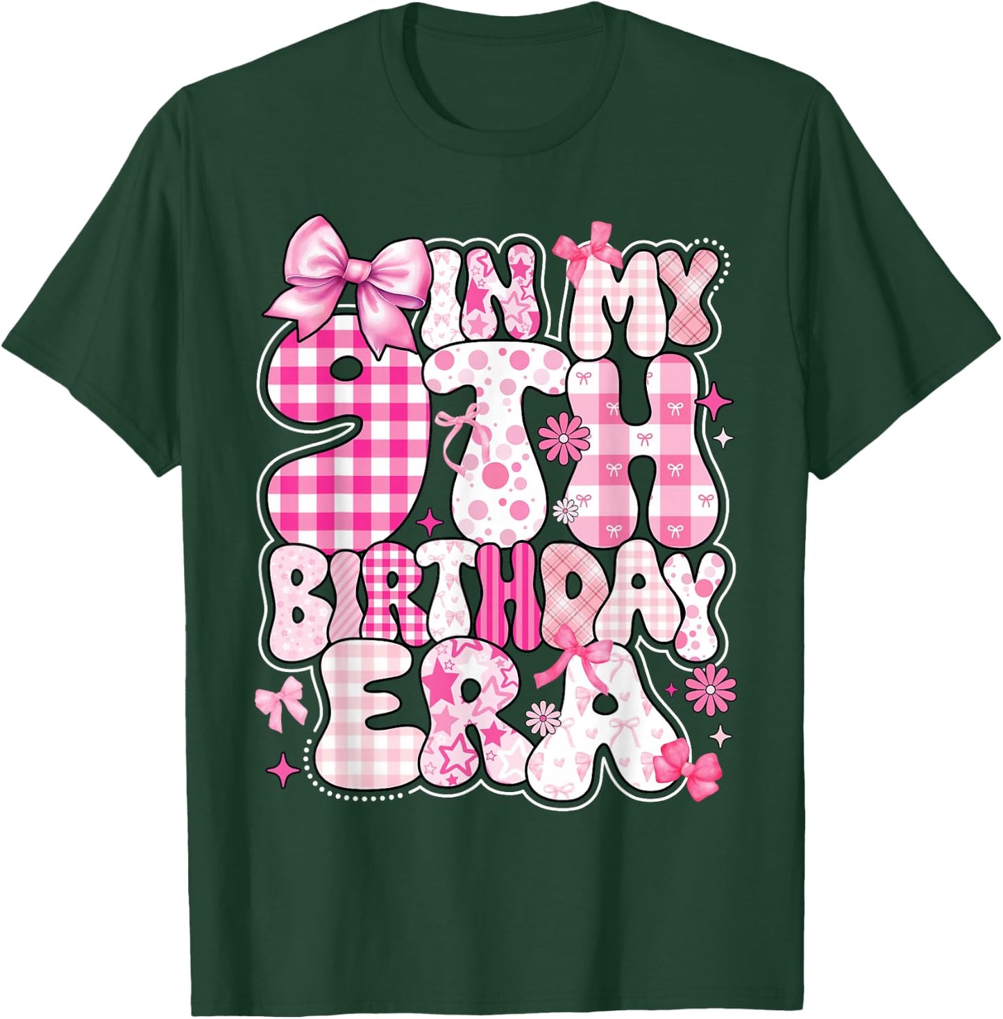 Kids In My 9th Birthday Era Girl 9 Year Old Coquette Bow T-Shirt - T-Shirt | Forest