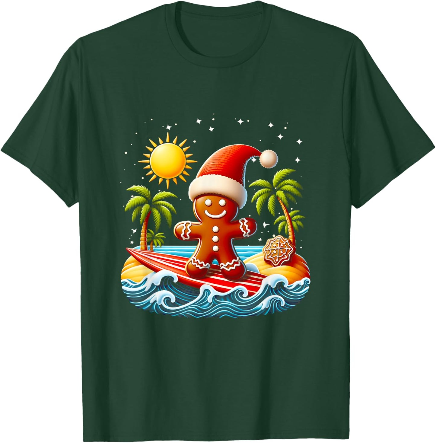 Gingerbread Surfing Christmas Gingerbread Beach Surfboard T-Shirt - T-Shirt | Forest