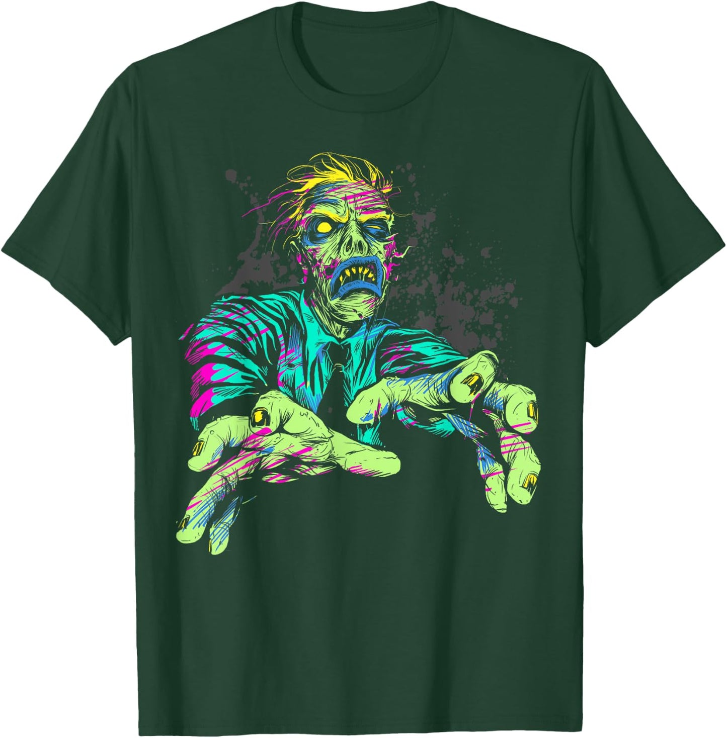 Halloween Neon Zombie Walk Splattered T-Shirt - T-Shirt | Forest