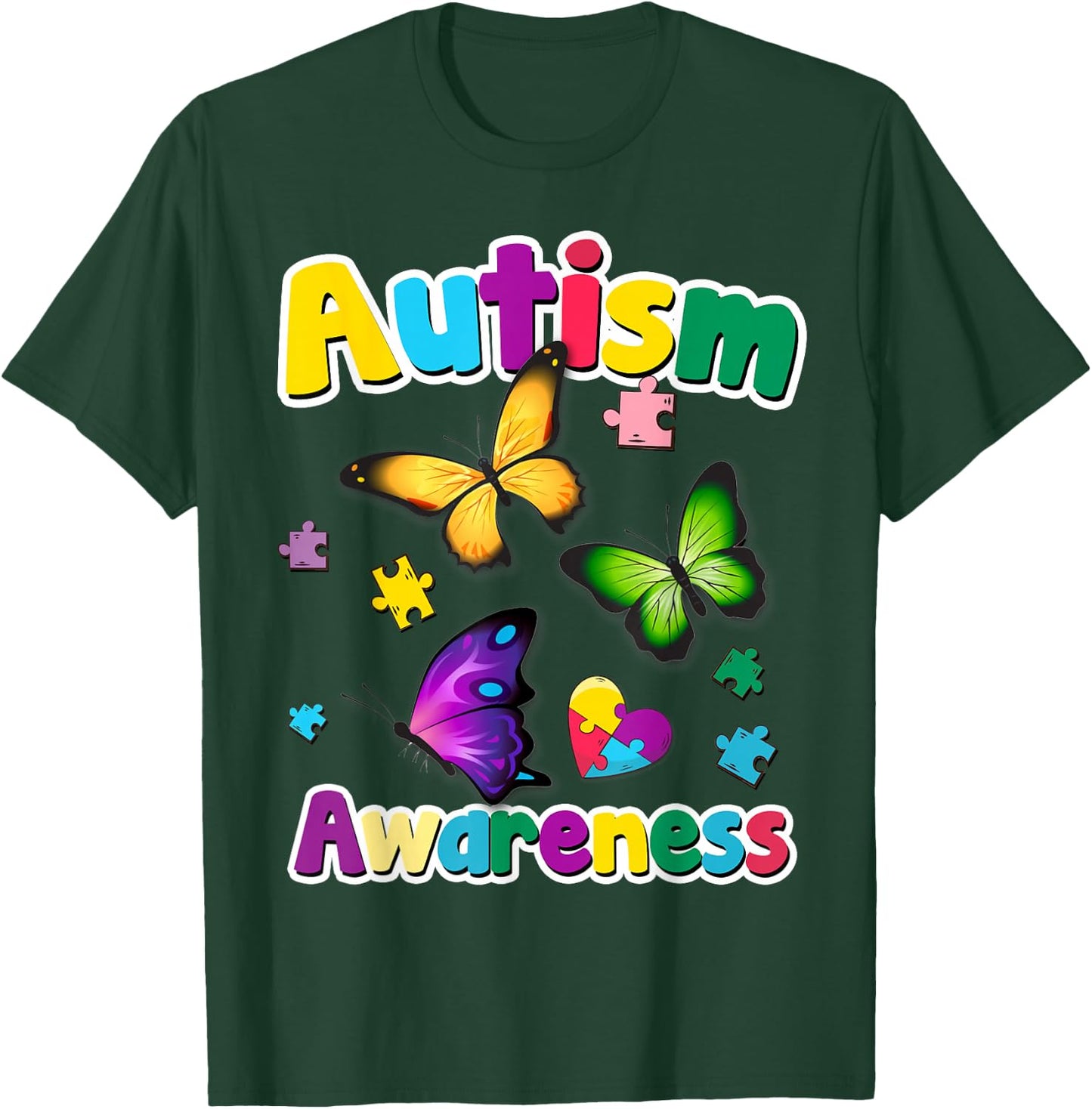 Autism Awareness Butterfly Puzzle Pieces Gift T-Shirt - T-Shirt | Forest