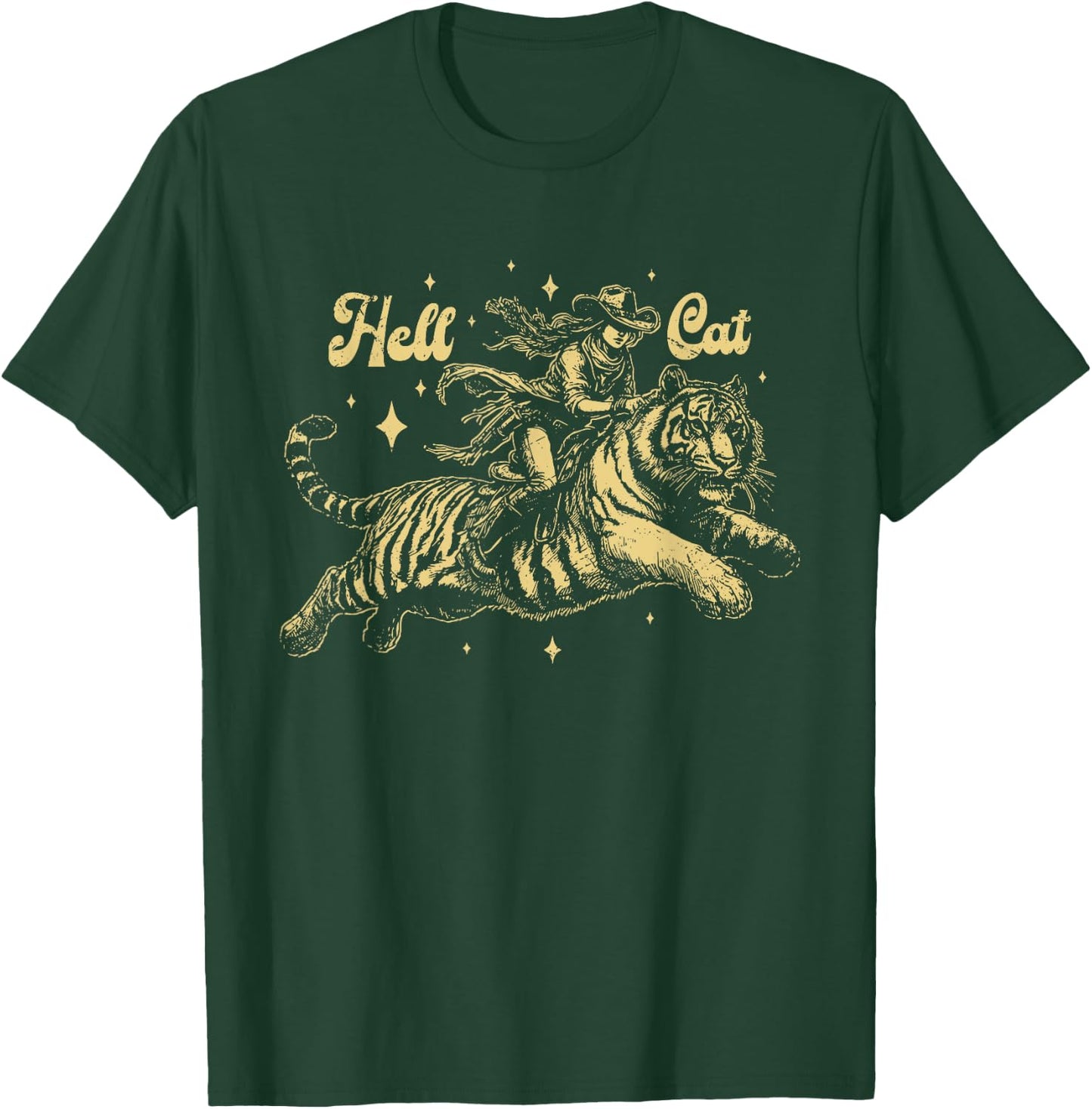 Vintage Cowgirl Hell Cat Retro Cowgirl Western -Adults Black Small Animal-Print T-Shirt - T-Shirt | Forest