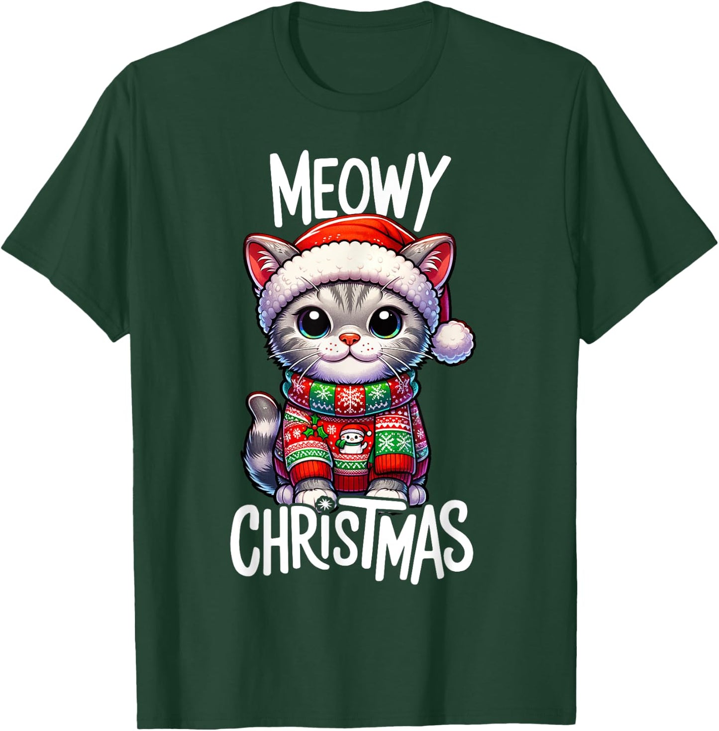 Meowy Christmas Cat Lover Funny Festive Holidays Cute Kitten Women Kids T-Shirt - T-Shirt | Forest