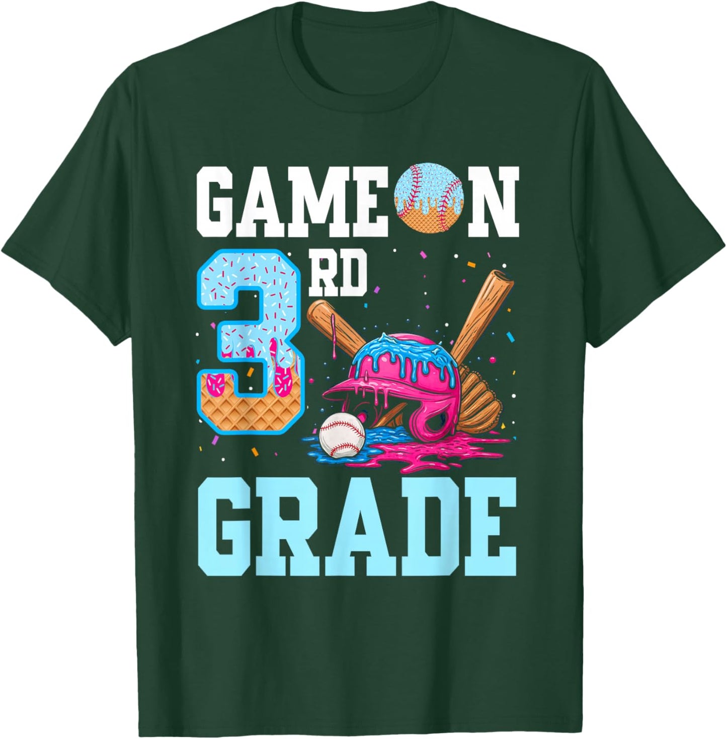 3rd Grade Back to School Baseball Drip Ice Cream Game On Kid T-Shirt - T-Shirt | Forest