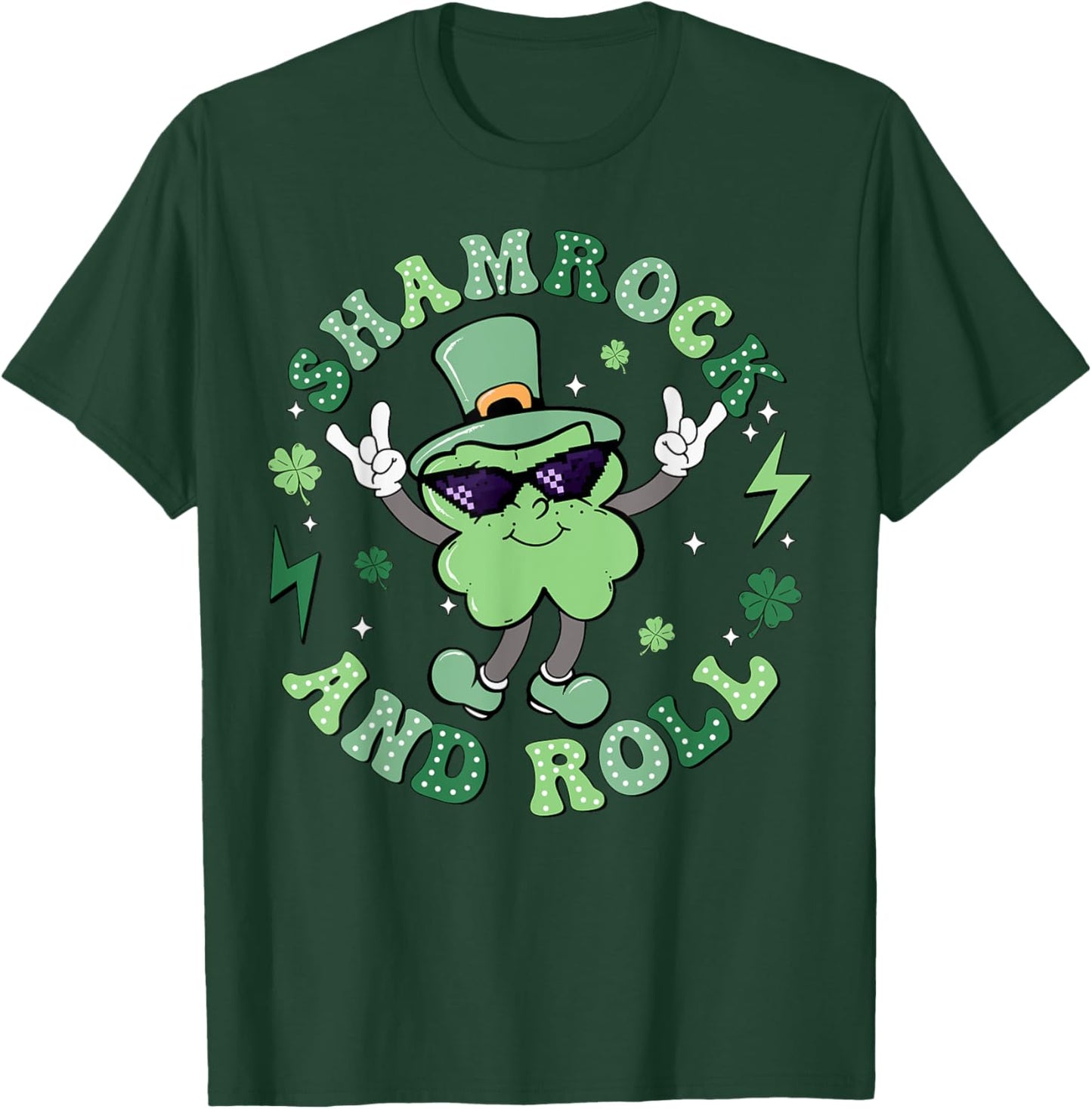 Shamrock and Roll St Patricks Day Clover Irish Kid Boys Girl T-Shirt - T-Shirt | Forest