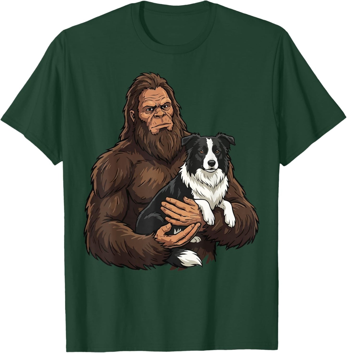Bigfoot Holding Border Collie T-Shirt - T-Shirt | Forest
