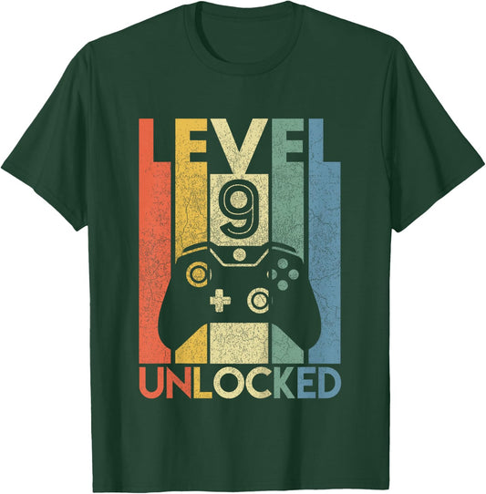 Level 9 Unlocked Shirt Funny Video Gamer 9th Birthday Gift T-Shirt - T-Shirt | Forest