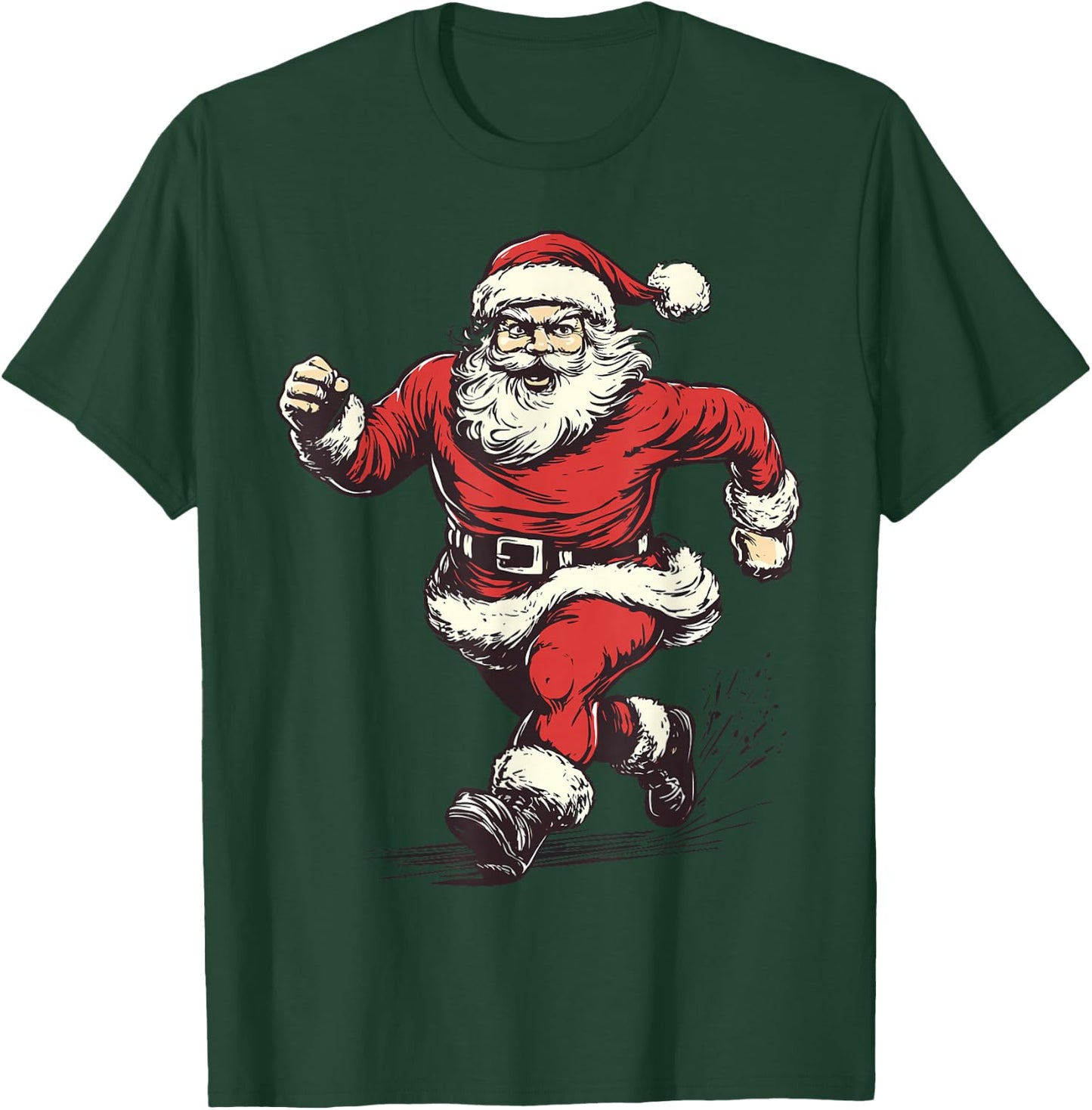 Santa Running Funny Cross Country Runner Christmas Pajama T-Shirt - T-Shirt | Forest