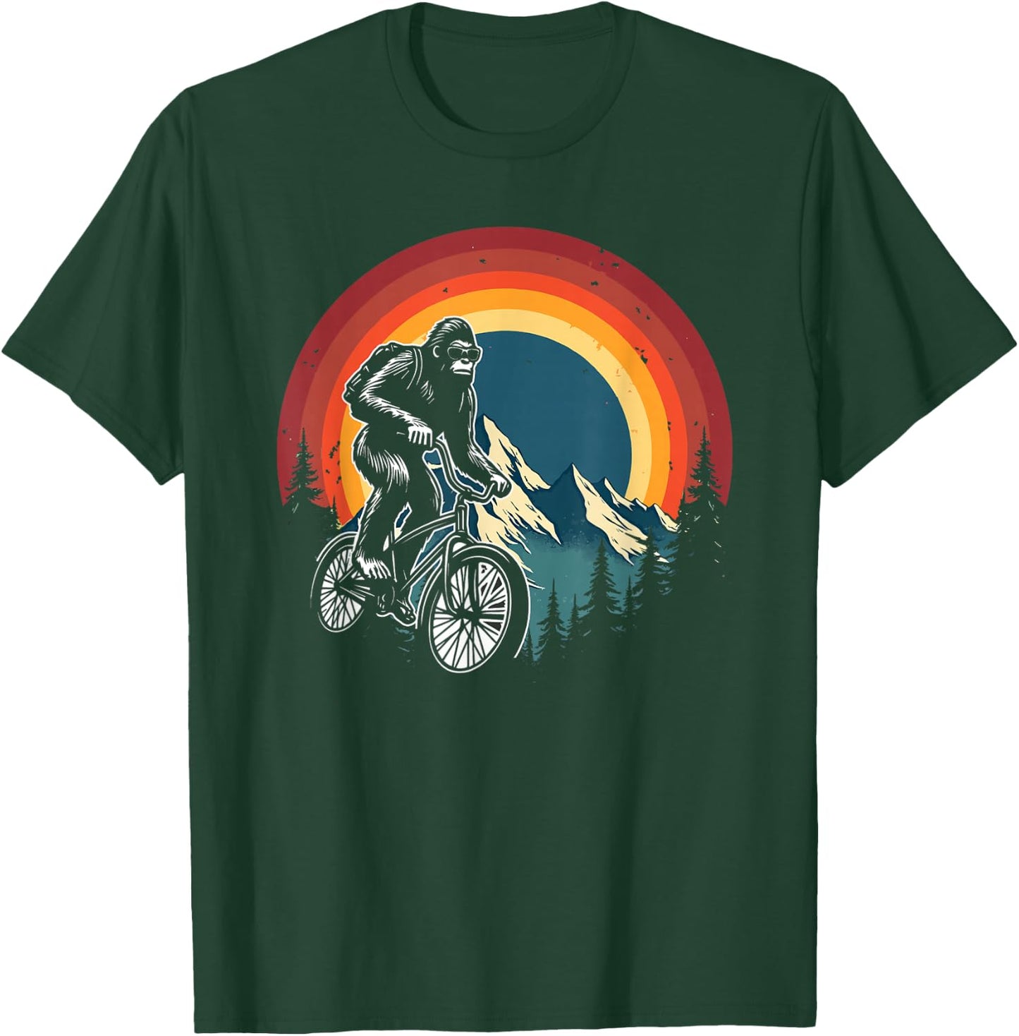 Bigfoot Riding Bicycle Vintage Mountain Biking Bigfoot Biker T-Shirt - T-Shirt | Forest