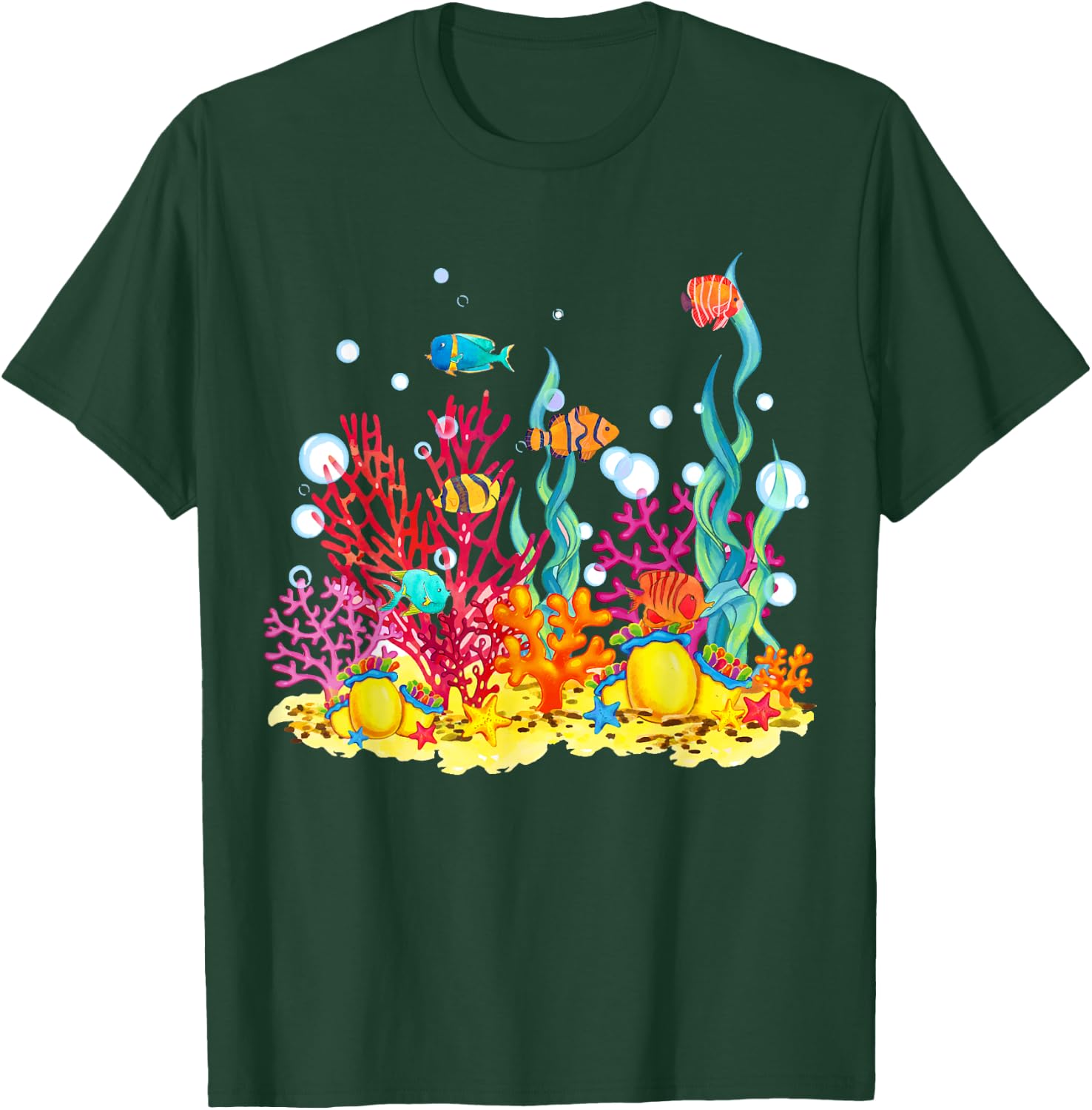 Watercolour coral reef with fish, beautiful underwater world T-Shirt - T-Shirt | Forest