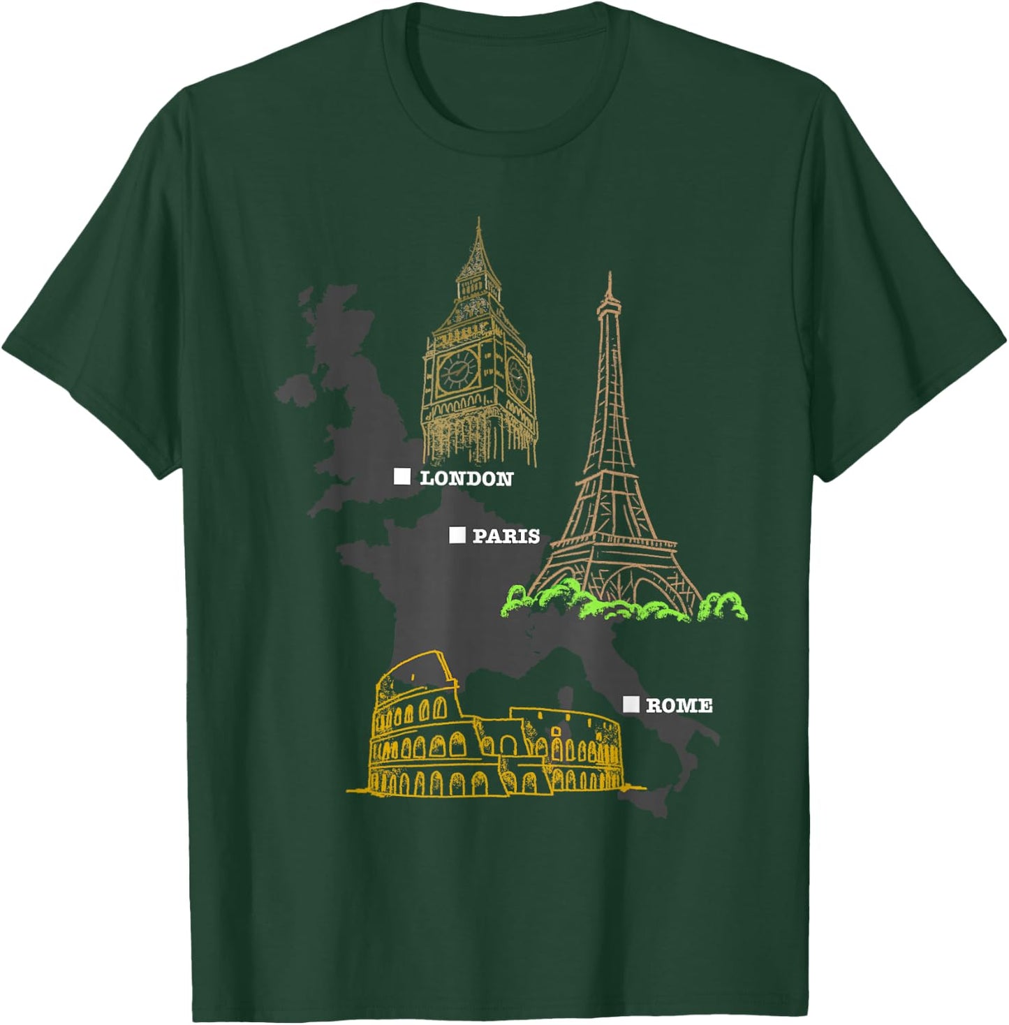 London Paris Rome Travel Gift T-Shirt - T-Shirt | Forest