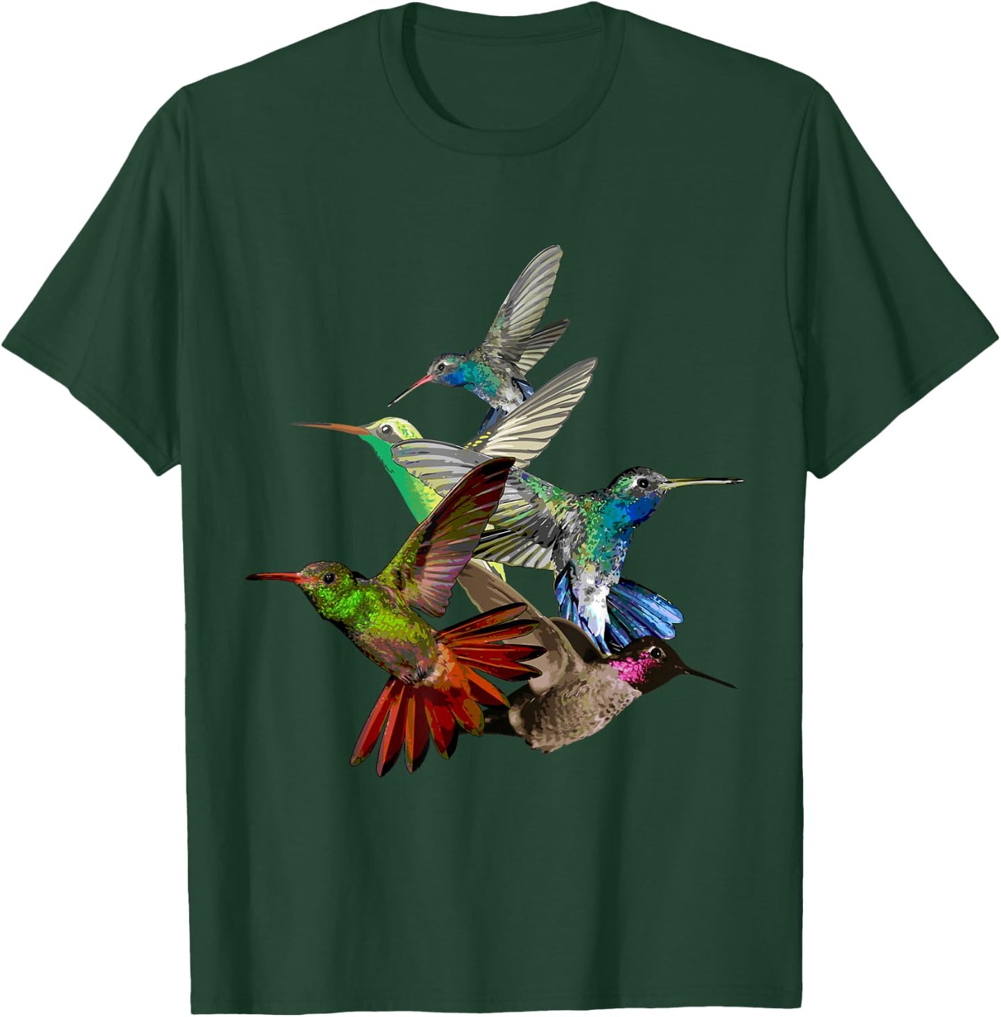 Hummingbird in Flight Bird Lovers Tropical Bird T-Shirt - T-Shirt | Forest