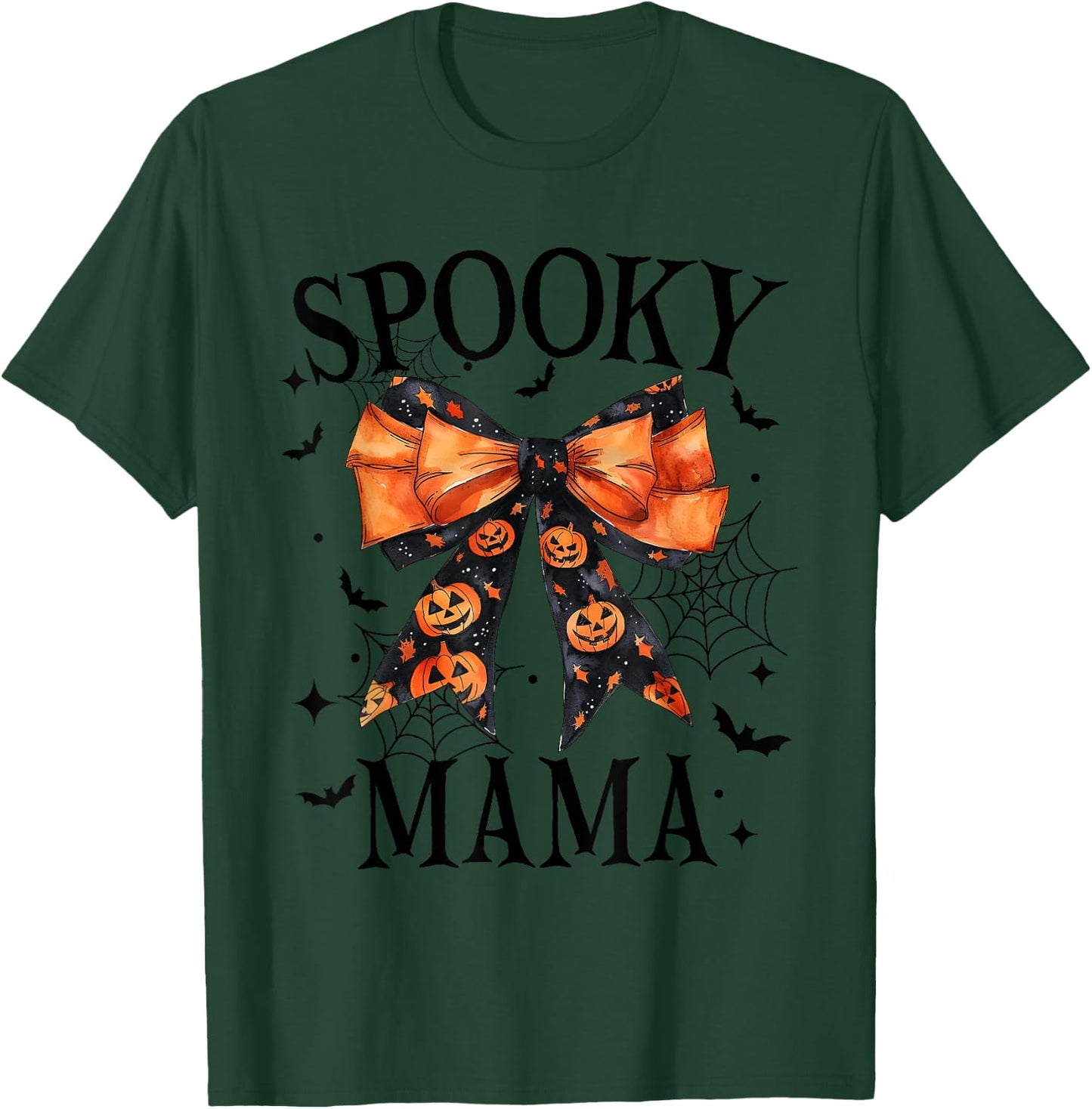 Spooky Mama Coquette Bow Pumpkin Funny Halloween T-Shirt - T-Shirt | Forest