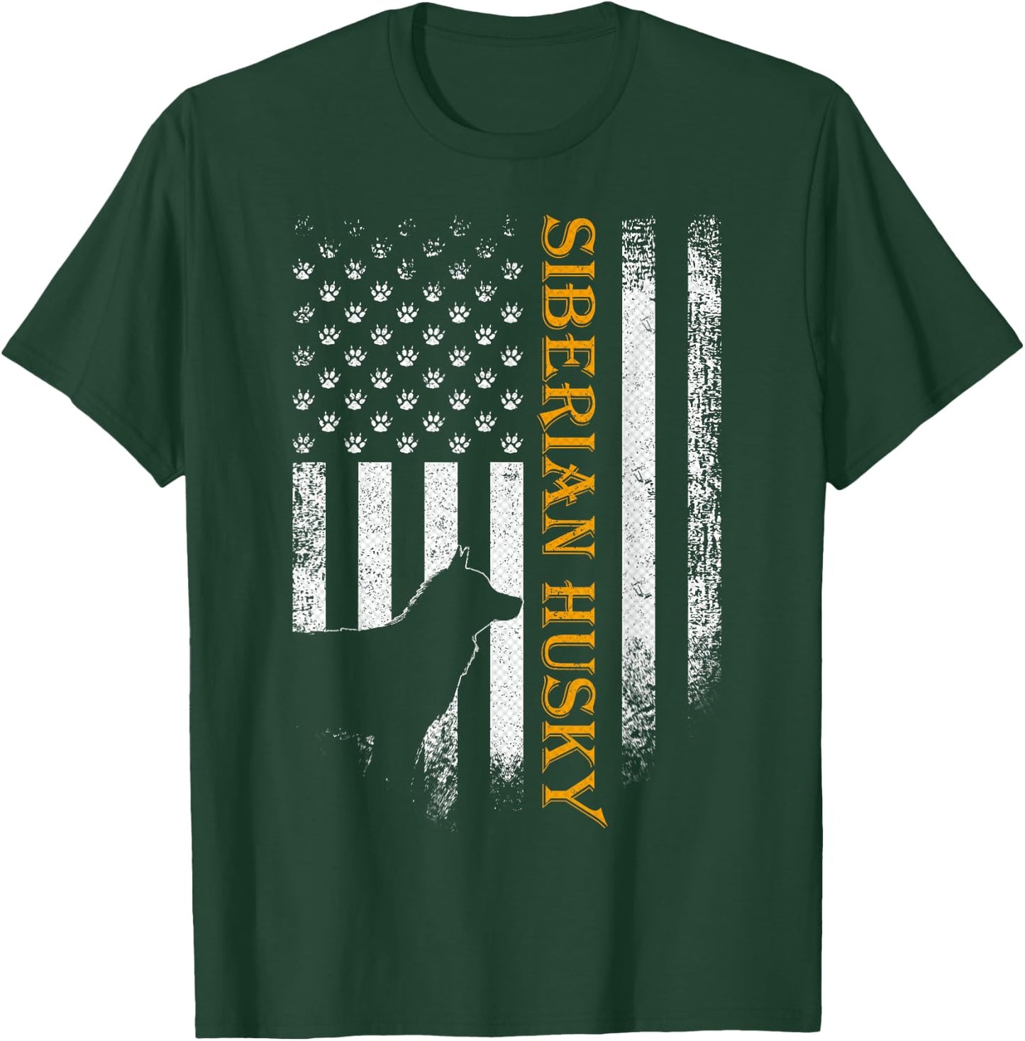 Vintage USA Siberian Husky Dog Silhouette American Flag T-Shirt - T-Shirt | Forest