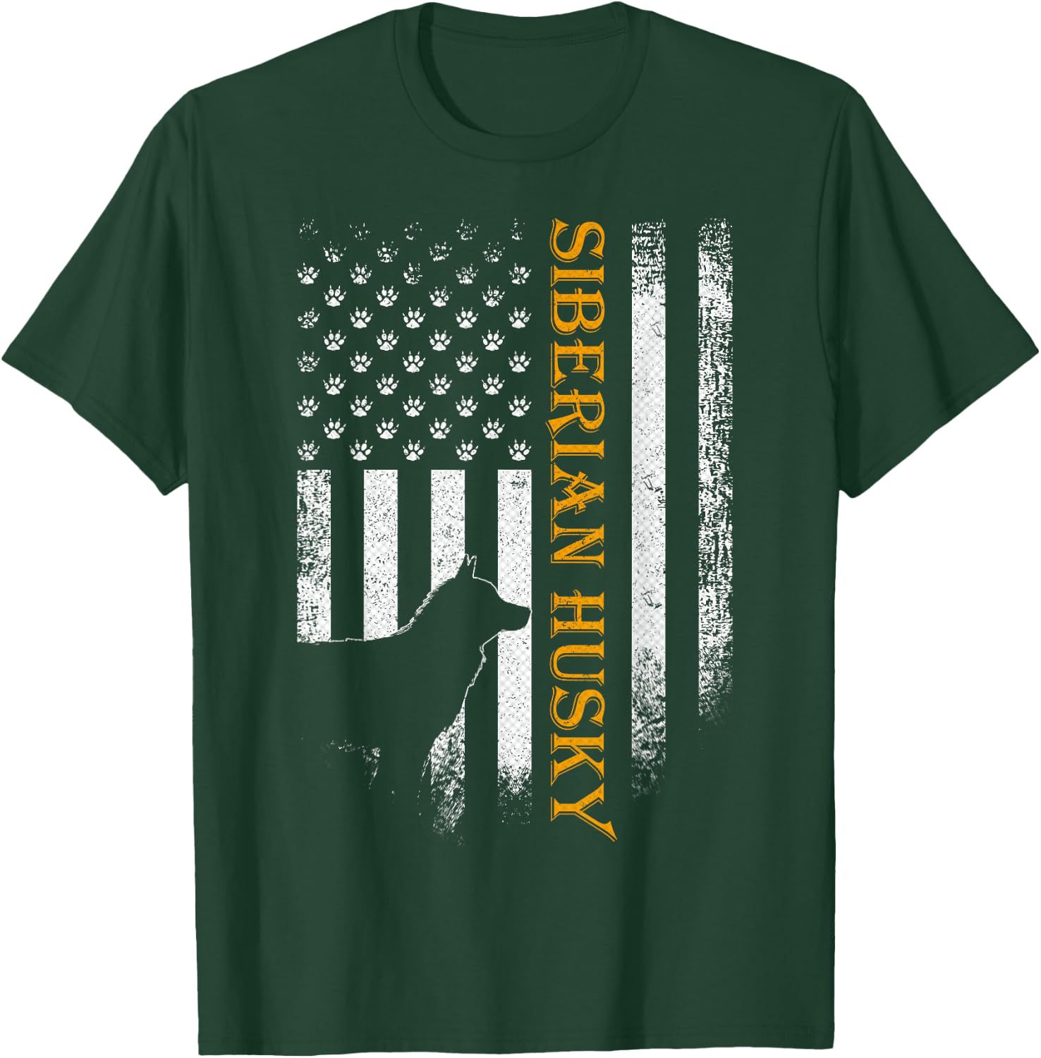 Vintage USA Siberian Husky Dog Silhouette American Flag T-Shirt - T-Shirt | Forest