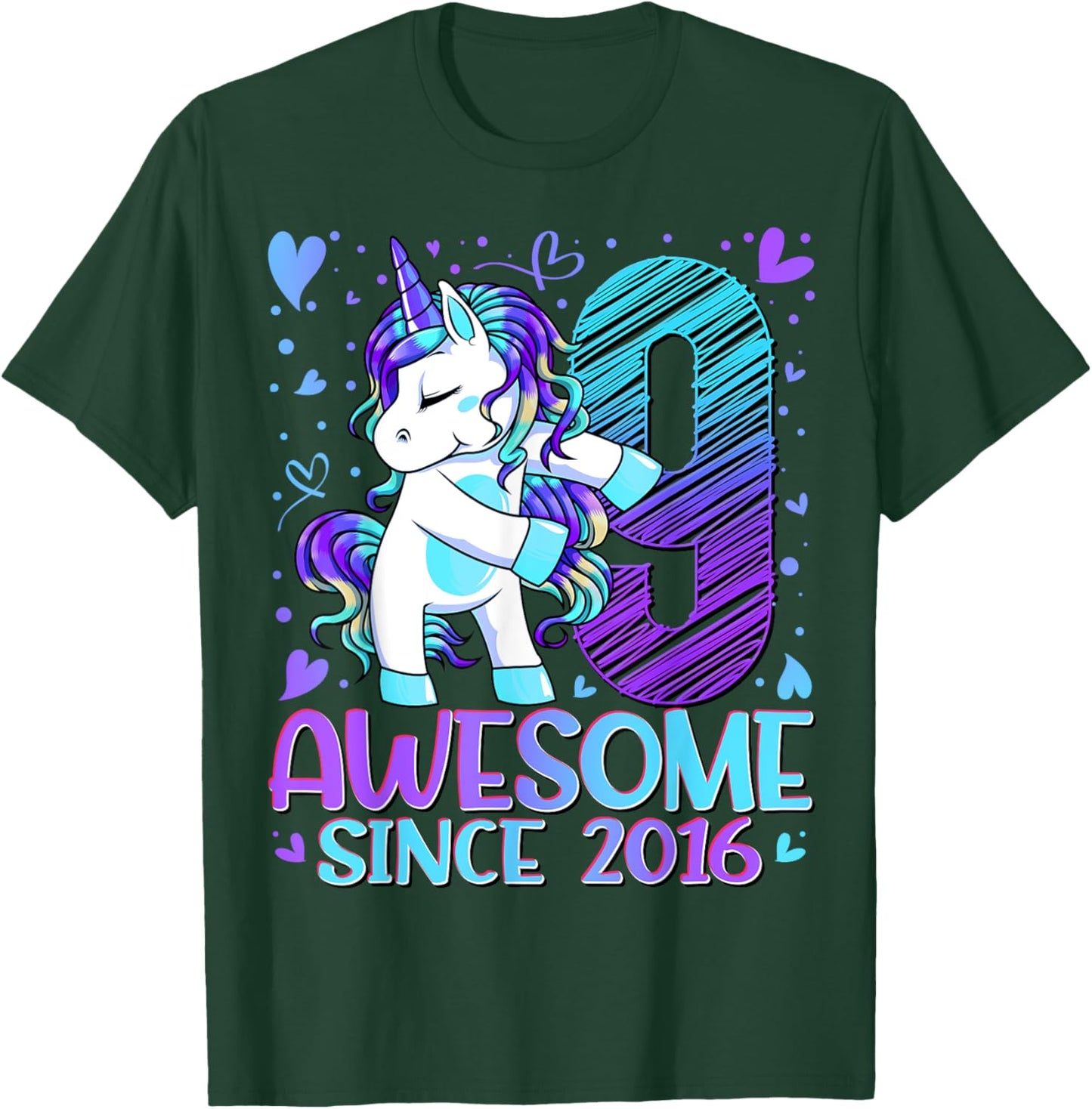 9 Year Old Unicorn Gifts For Girls 9th Birthday Girl Party T-Shirt - T-Shirt | Forest