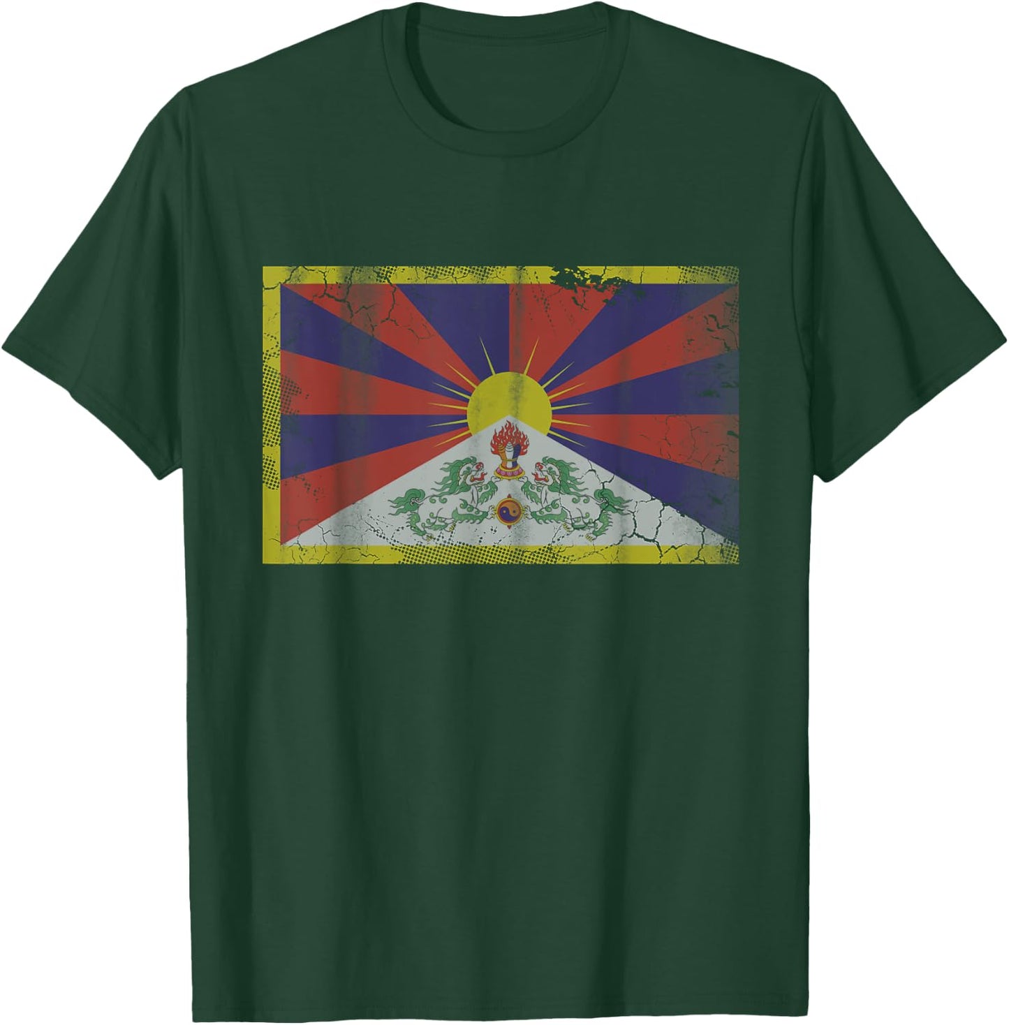Vintage Flag of Tibet Tibetan Vintage Distressed Men Women T-Shirt - T-Shirt | Forest