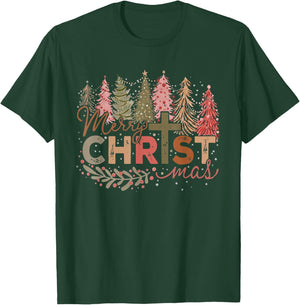 Merry Christ Mas Christian Jesus Christmas PJs Xmas Pajamas T-Shirt - T-Shirt | Forest