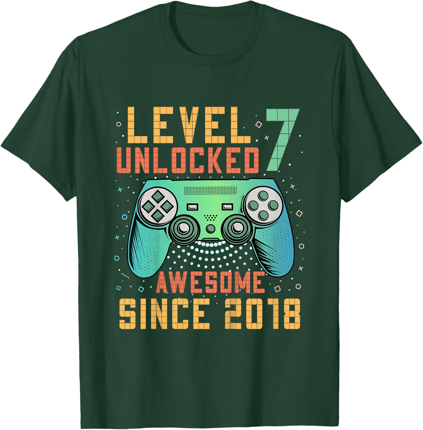 Kids Level 7 Unlocked 7th Birthday 7 Year Old Boy Gifts Gaming T-Shirt - T-Shirt | Forest