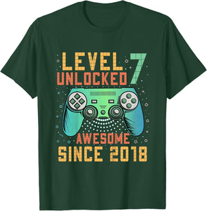 Kids Level 7 Unlocked 7th Birthday 7 Year Old Boy Gifts Gaming T-Shirt - T-Shirt | Forest