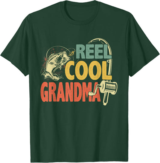 Retro Vintage Reel Cool Grandma Mothers Day Fishing Women T-Shirt - T-Shirt | Forest