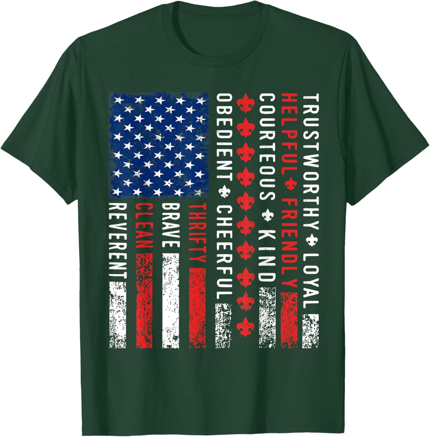 American Flag Vintage Style Outdoors Scouting Law T-Shirt - T-Shirt | Forest