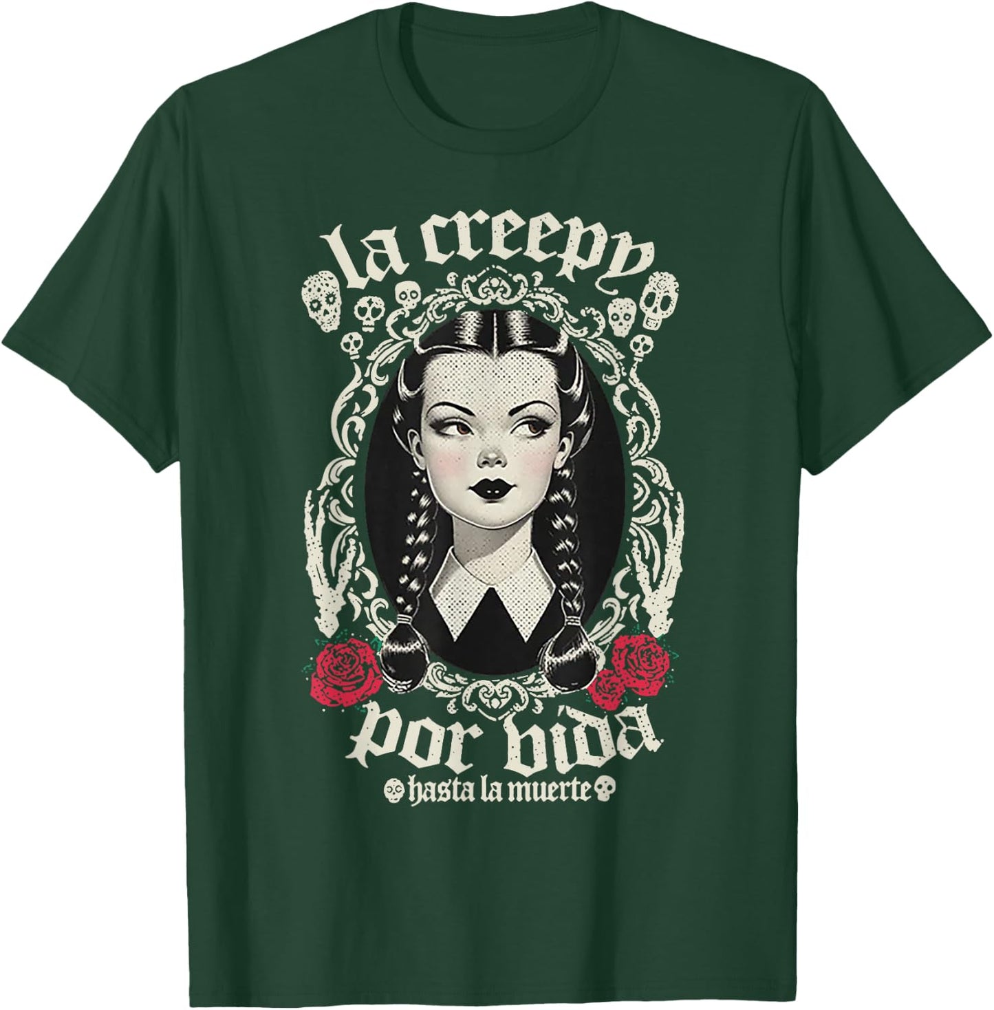 La Creepy Por Vida Goth - -Adults, Black, Small, Short Sleeve, Gothic Mexico Pride T-Shirt - T-Shirt | Forest