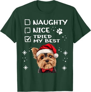 Cute Yorkshire Terrier Yorkie dog Dog Christmas Naughty Nice T-Shirt - T-Shirt | Forest