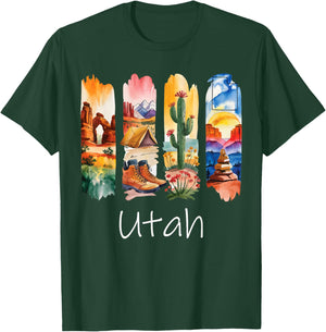 Utah Brushstroke Arches National Park Hiking Boots Cactus T-Shirt - T-Shirt | Forest