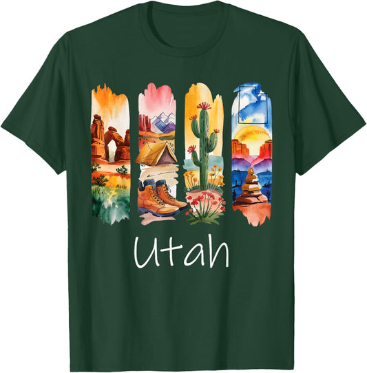 Utah Brushstroke Arches National Park Hiking Boots Cactus T-Shirt - T-Shirt | Forest