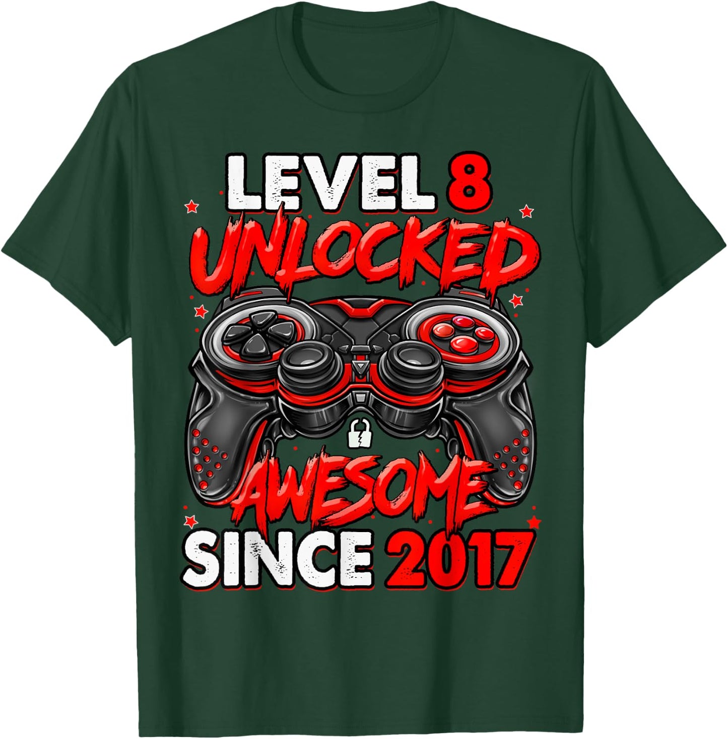 Level 8 Unlocked Awesome Since 2017 8th Birthday Gaming T-Shirt - T-Shirt | Forest