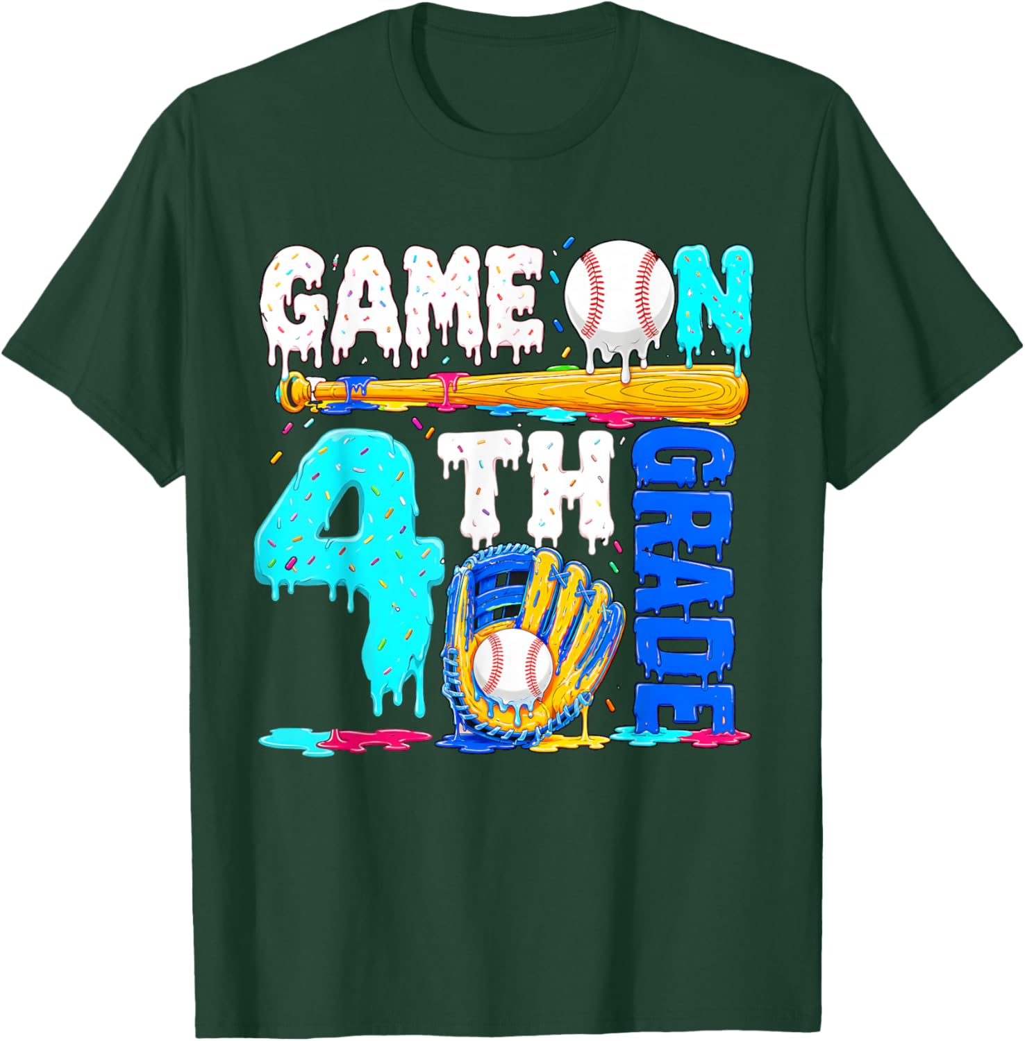 Game On 4th Grade Baseball Drip Ice Cream Back to School T-Shirt - T-Shirt | Forest