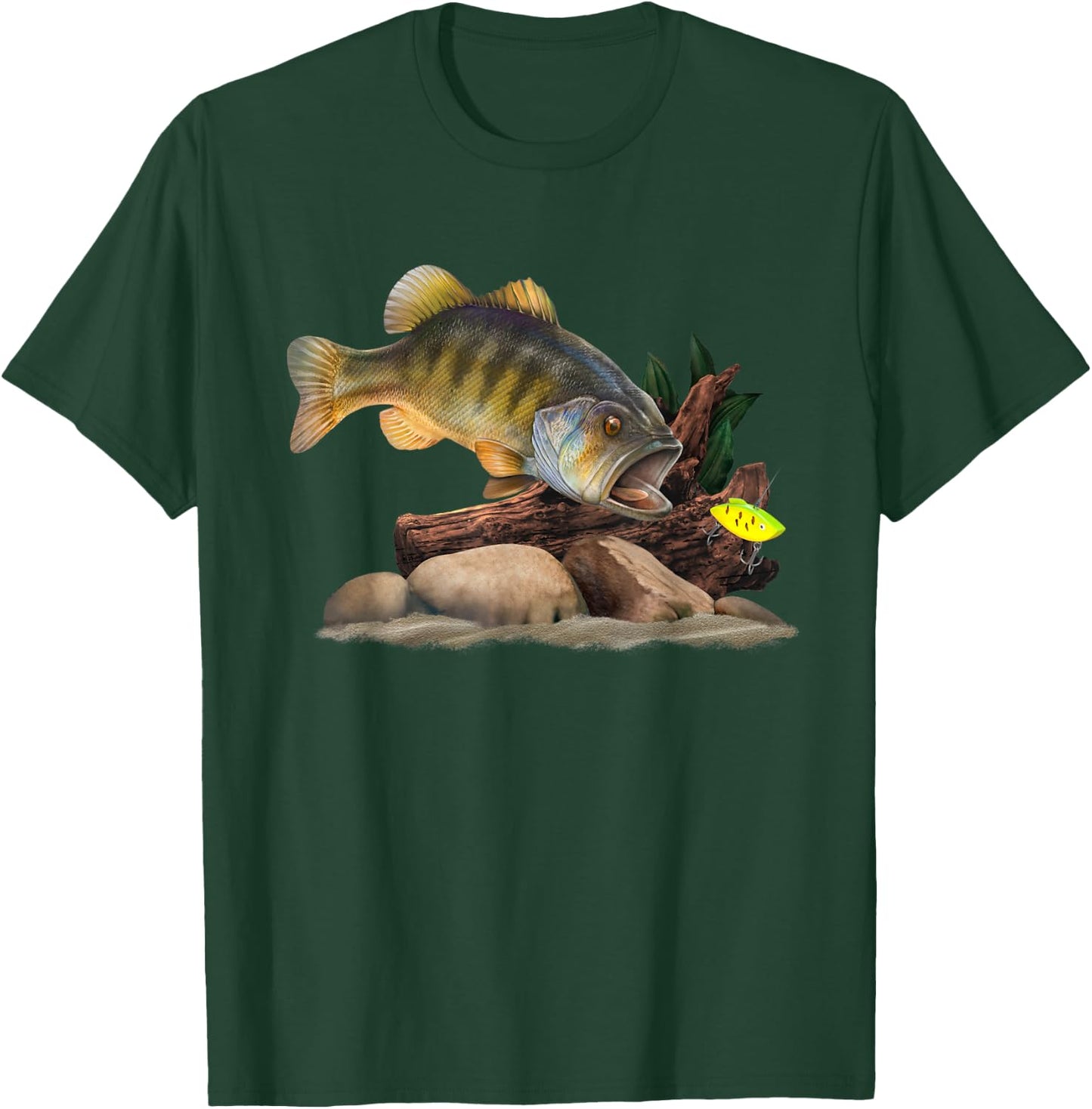 Largemouth Bass And Fishing Lure Fisherman T-Shirt - T-Shirt | Forest