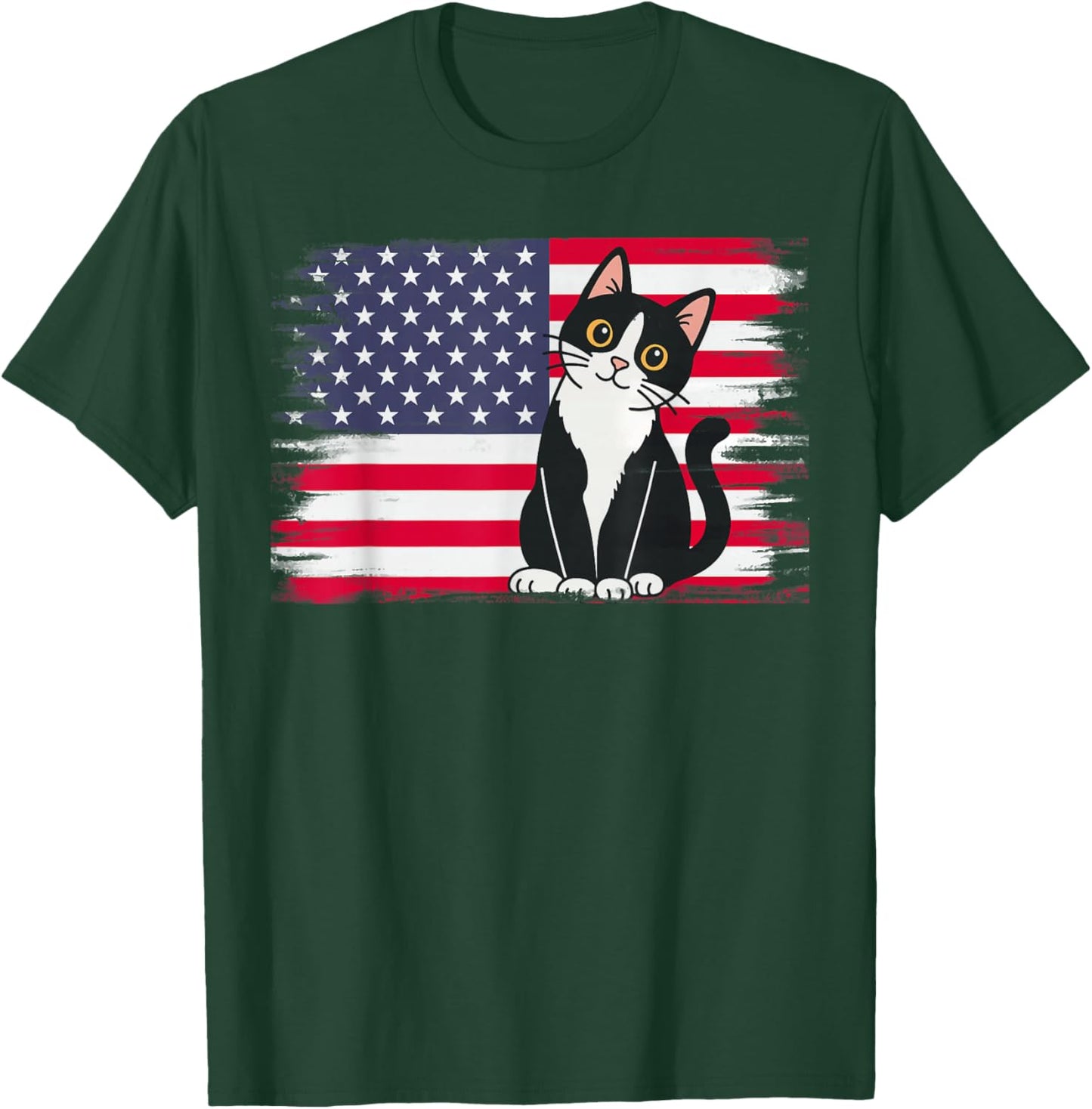 4th of July Patriotic Cat Lover American USA Flag T-Shirt - T-Shirt | Forest