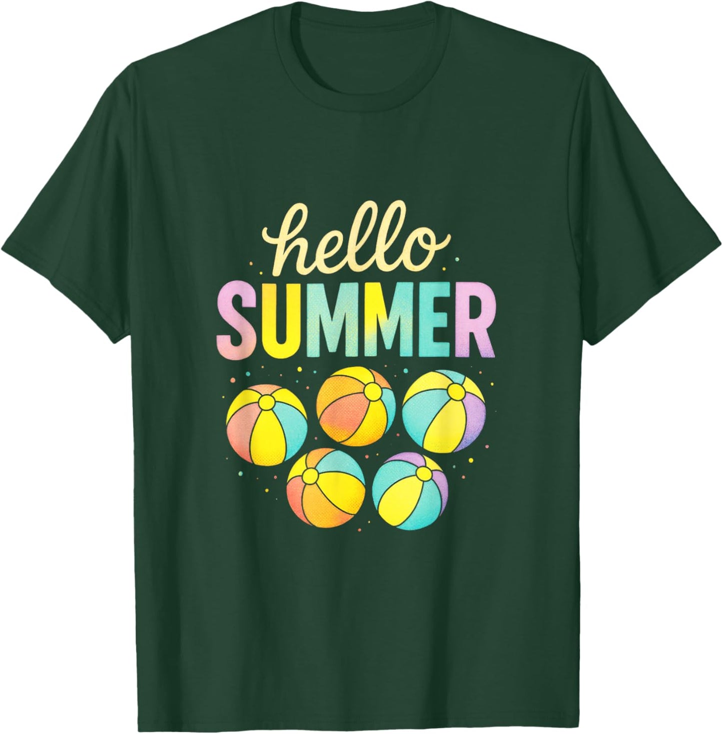 Hello Summer - Beach Balls Retro Fun T-Shirt - T-Shirt | Forest
