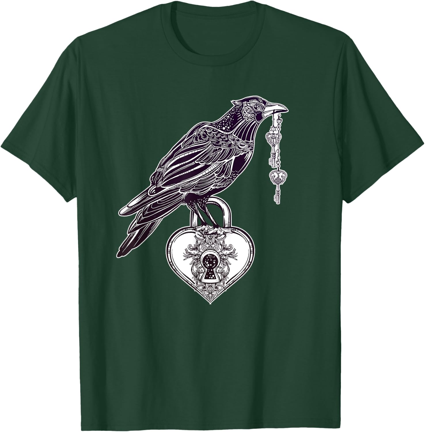 Stay Weird - Raven with Heart - Vintage Engraving T-Shirt - T-Shirt | Forest