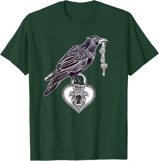 Stay Weird - Raven with Heart - Vintage Engraving T-Shirt - T-Shirt | Forest