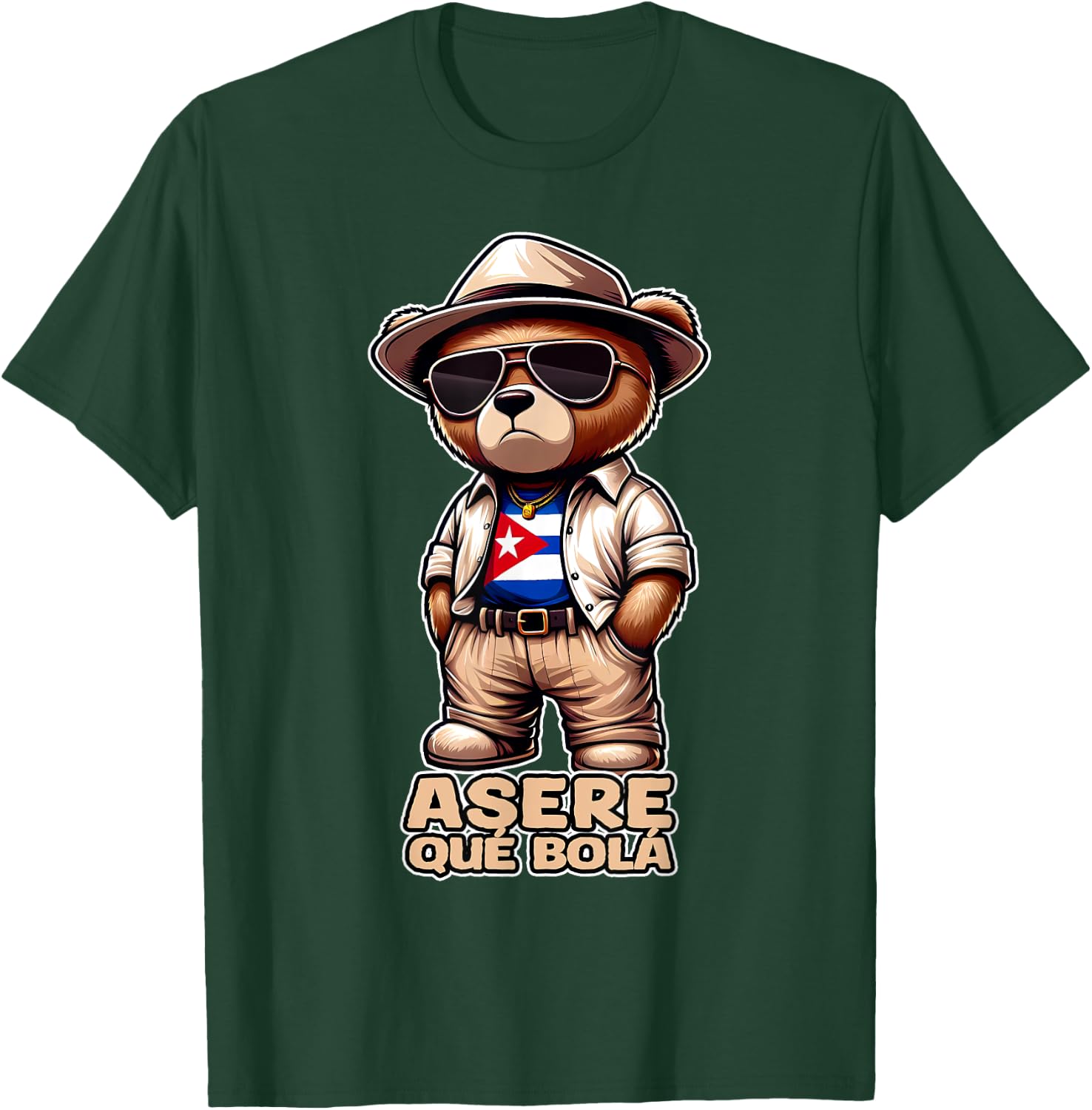 ASERE QUE BOLA Cute Proud Cuban Teddy Bear Slang Cuba Flag T-Shirt - T-Shirt | Forest