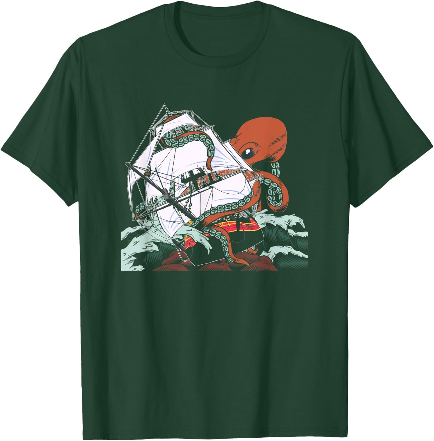 The Kraken - Sea Monster Octopus Shipwreck T-Shirt - T-Shirt | Forest