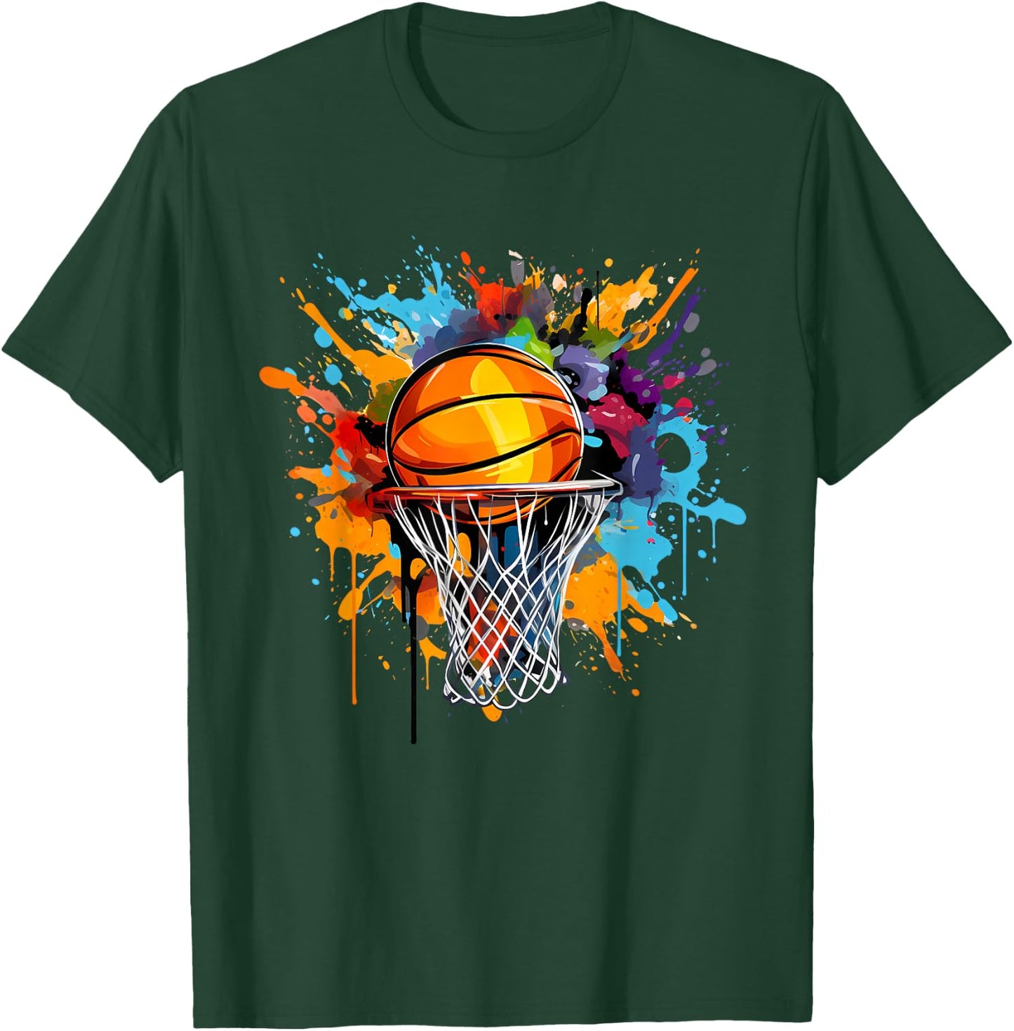 ÄBäsketballCo. Colorful Basketball Graphic , -Adults & Kids, Black, Small, Short Sleeve, , Classic Fit T-Shirt - T-Shirt | Forest