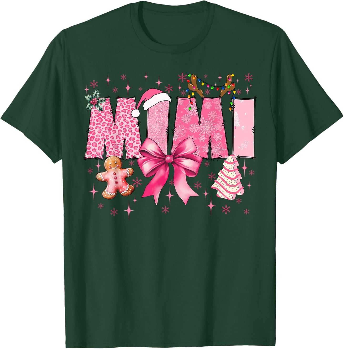 Mimi Cute Pink Coquette Bow Christmas Matching Family Xmas T-Shirt - T-Shirt | Forest