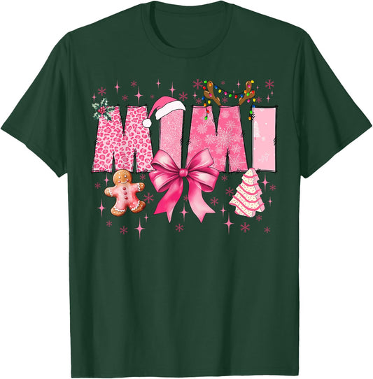 Mimi Cute Pink Coquette Bow Christmas Matching Family Xmas T-Shirt - T-Shirt | Forest