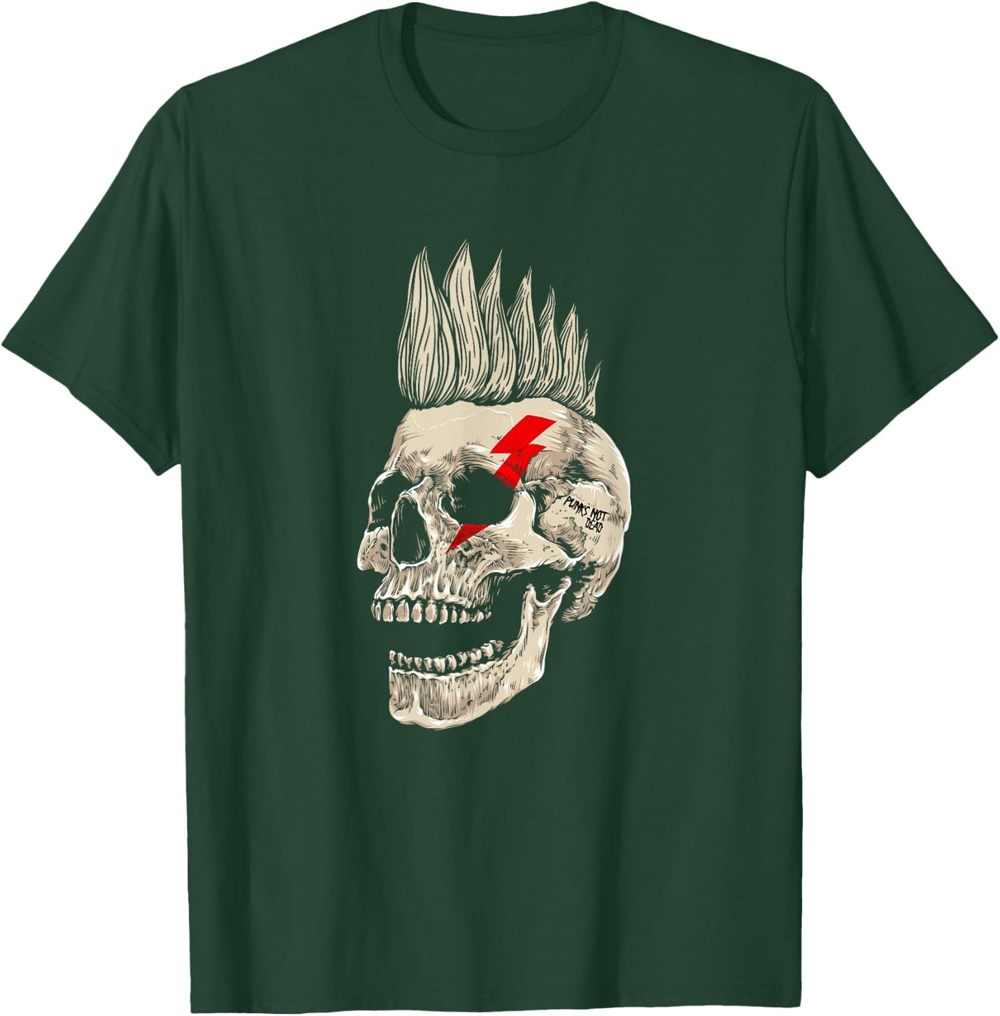 Punk Rock Skull Mohawk Punk's Not Dead T-Shirt - T-Shirt | Forest