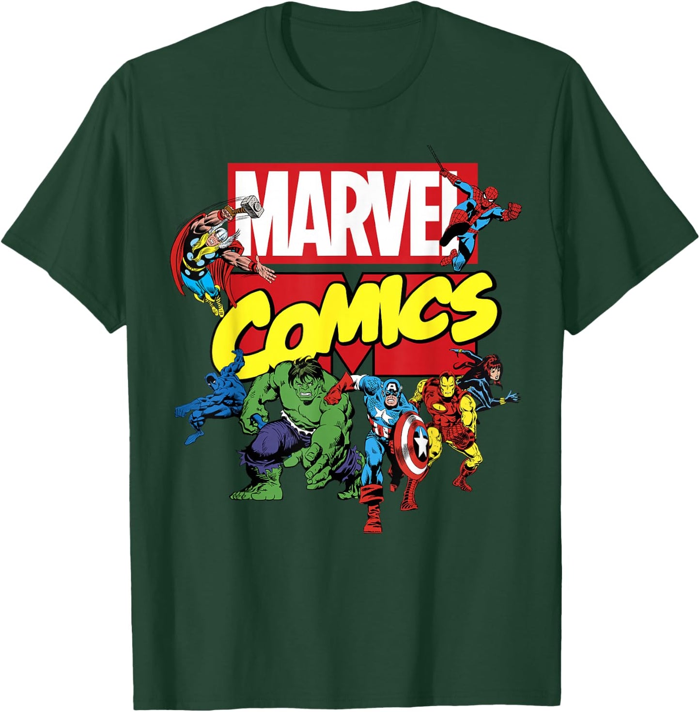 Marvel Exclusive Avengers Retro Comic Group Shot Logo T-Shirt - T-Shirt | Forest