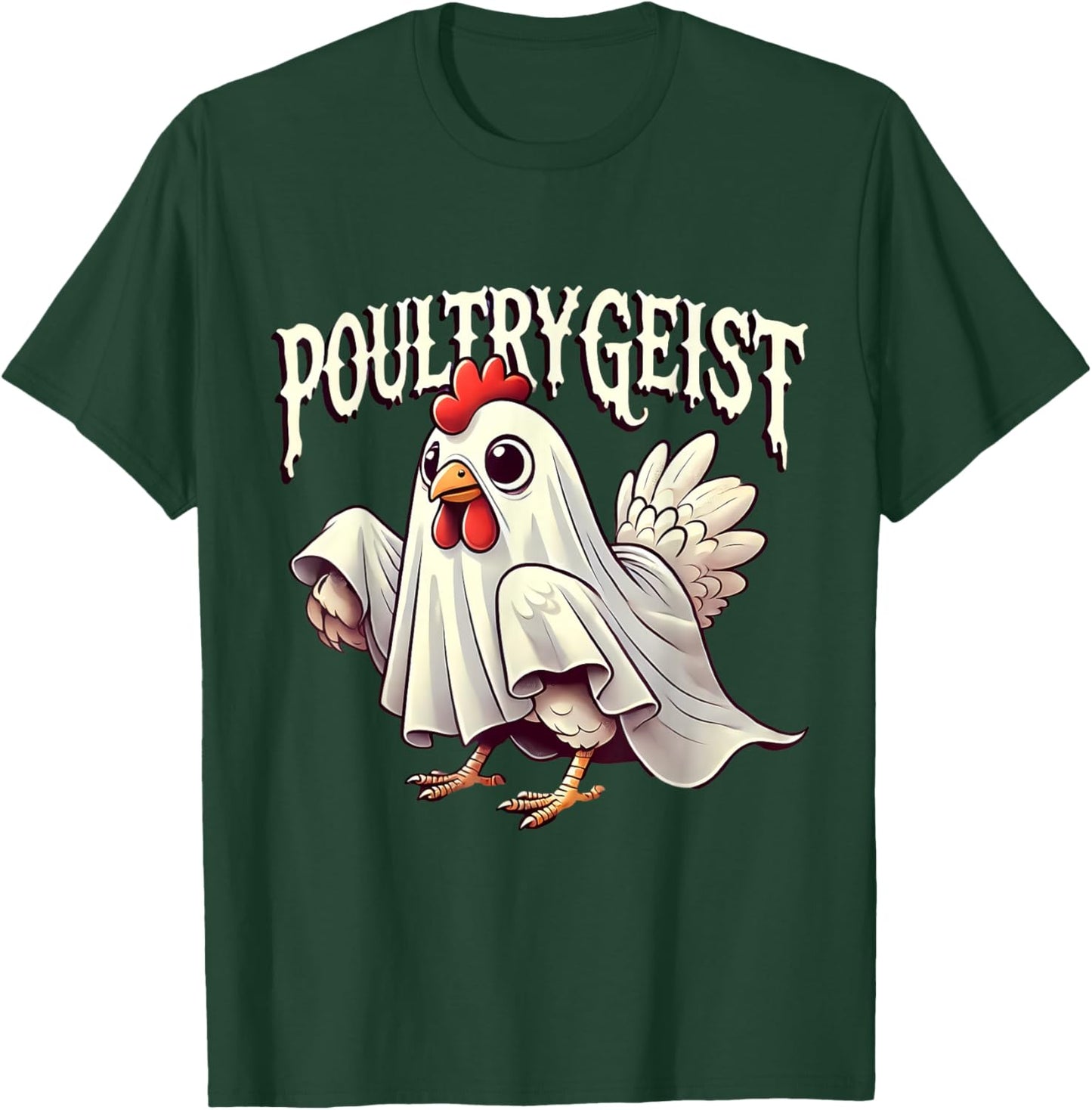 Chicken Ghost Poultrygeist Funny Halloween Farmer T-Shirt - T-Shirt | Forest