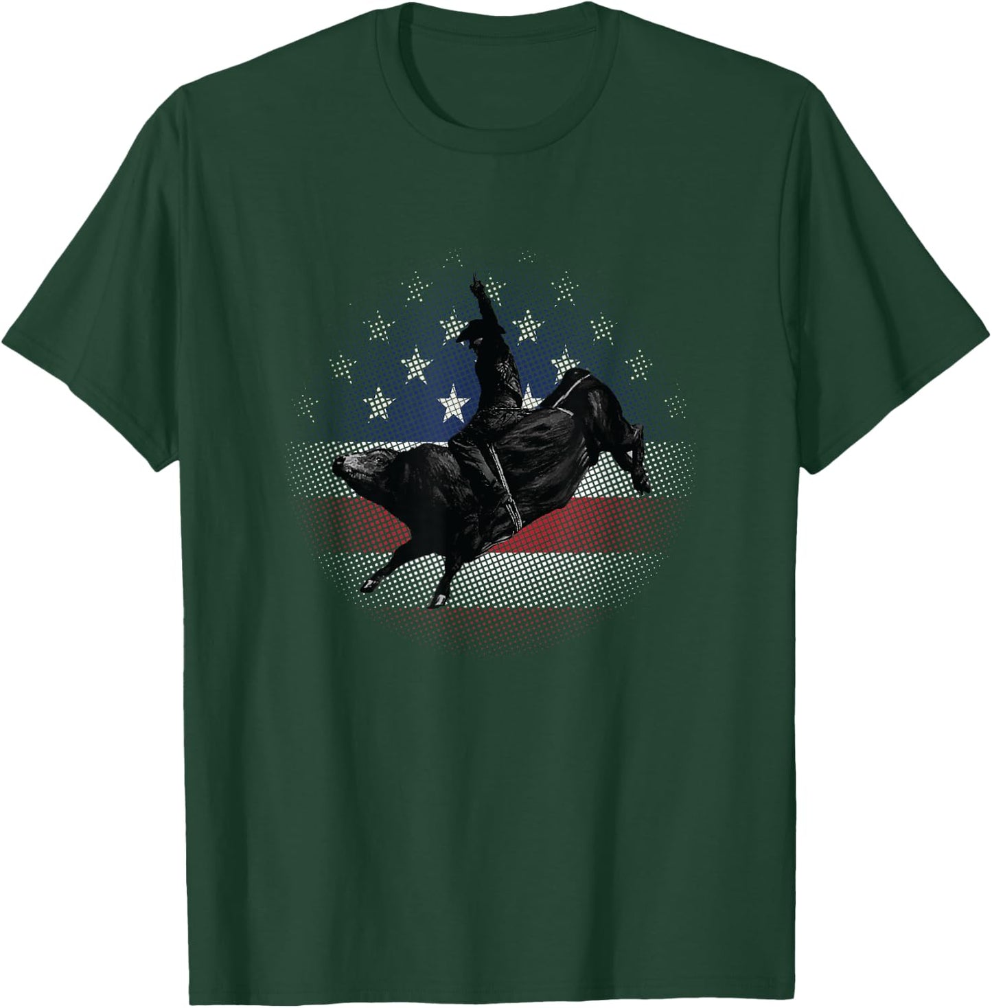Bull Riding USA Flag Rodeo Gift Cowboys T-Shirt - T-Shirt | Forest