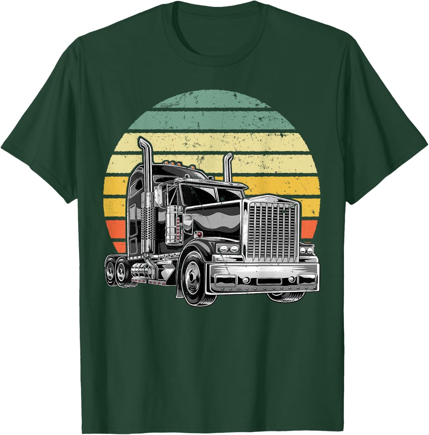 Retro Vintage Trucker Big Rig Semi-Trailer Truck Driver Gift T-Shirt - T-Shirt | Forest