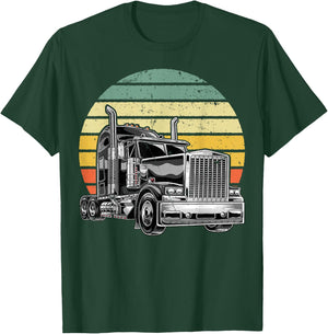 Retro Vintage Trucker Big Rig Semi-Trailer Truck Driver Gift T-Shirt - T-Shirt | Forest