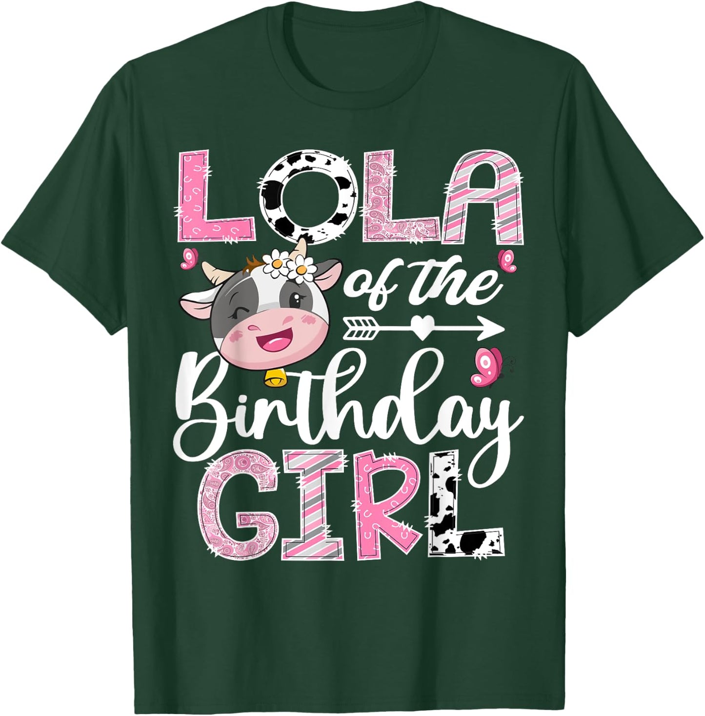 Lola Of The Birthday Girl Pink Farm Cow 1St Birthday T-Shirt - T-Shirt | Forest