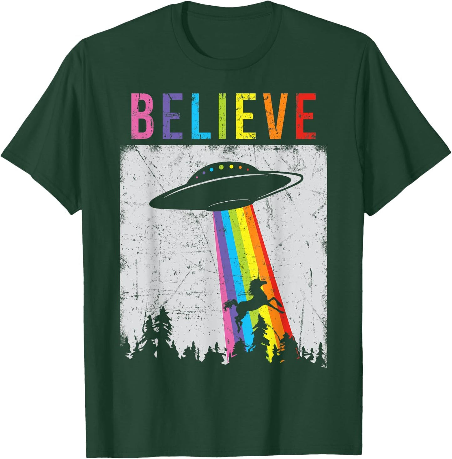 Alien Unicorn UFO Rainbow T-Shirt - T-Shirt | Forest