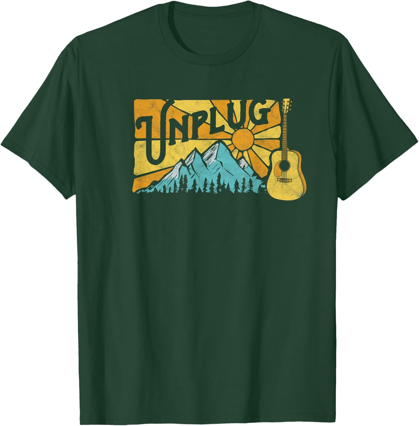 Retro Unplug Bluegrass & Acoustic Music Design T-Shirt - T-Shirt | Forest